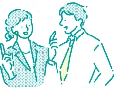 施設スタッフと担当者が相談しているイラスト